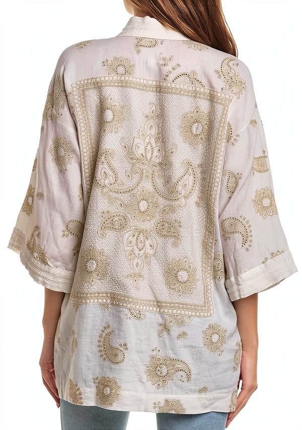 Johnny Was Linen Kimono Embroidered Boho Womens Robe-1