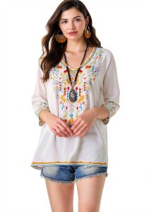 Rayon Embroidered Boho Top Womens Blouse Floral Design-0