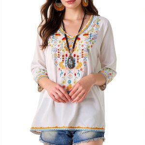 Rayon Embroidered Boho Top Womens Blouse Floral Design-0