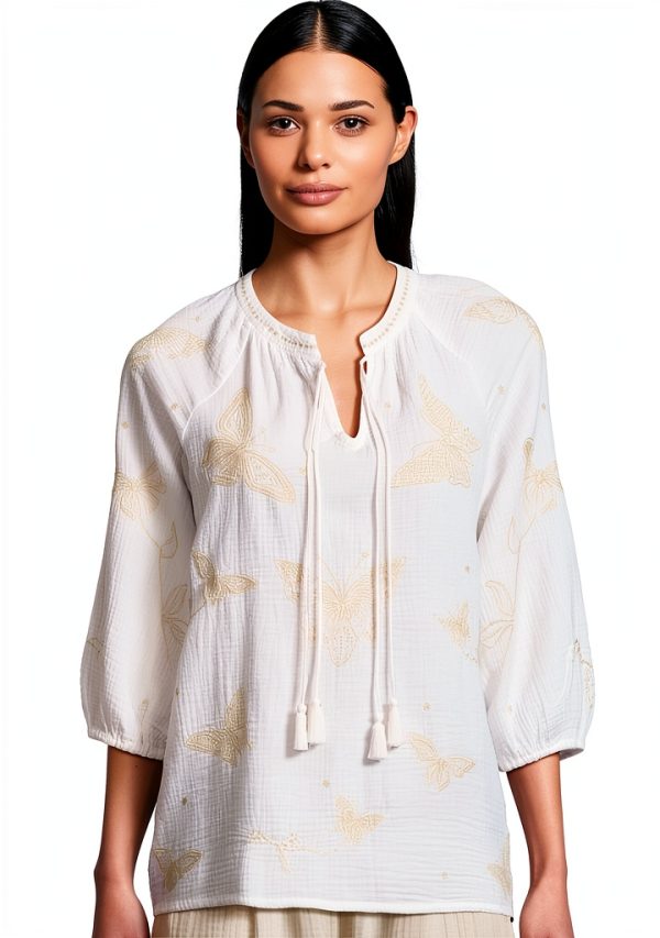 Johnny Was Cotton Blouse Womens Bohemian Butterfly-0