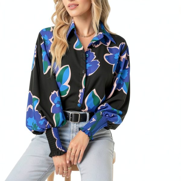 Boho Button Down Shirt Womens Long Sleeve Floral Blouse-5