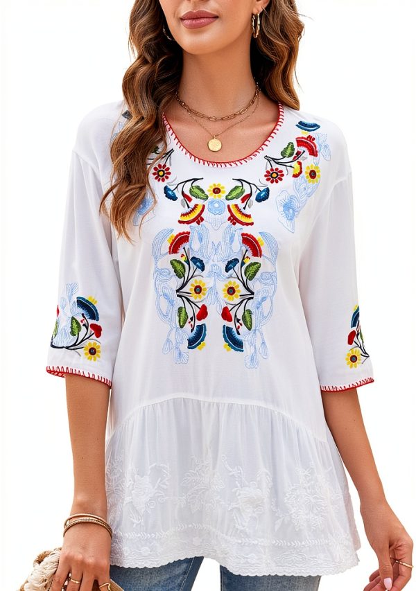 Embroidered Womens Tops Cotton Floral Design Boho Blouse-1