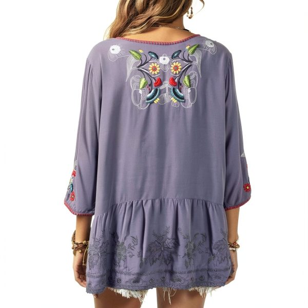 Embroidered Womens Tops Cotton Floral Design Boho Blouse-4