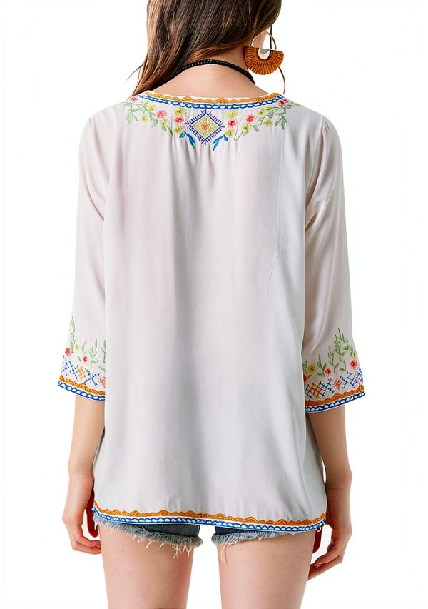Rayon Embroidered Boho Top Womens Blouse Floral Design-1