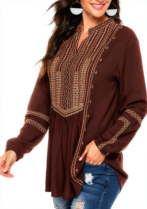 AK Womens Tunic Cotton Rayon Floral Embroidery Sleeve Design-4