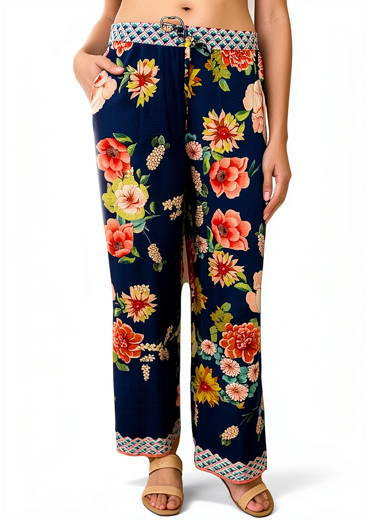 Womens pull-on pants with elastic waistband in a casual setting