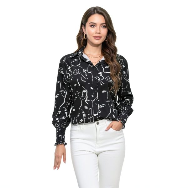 Womens Boho Button Down Shirt Long Sleeve Floral Print-3
