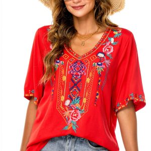 Cotton Rayon Embroidered Peasant Top Womens Bohemian Blouse-0