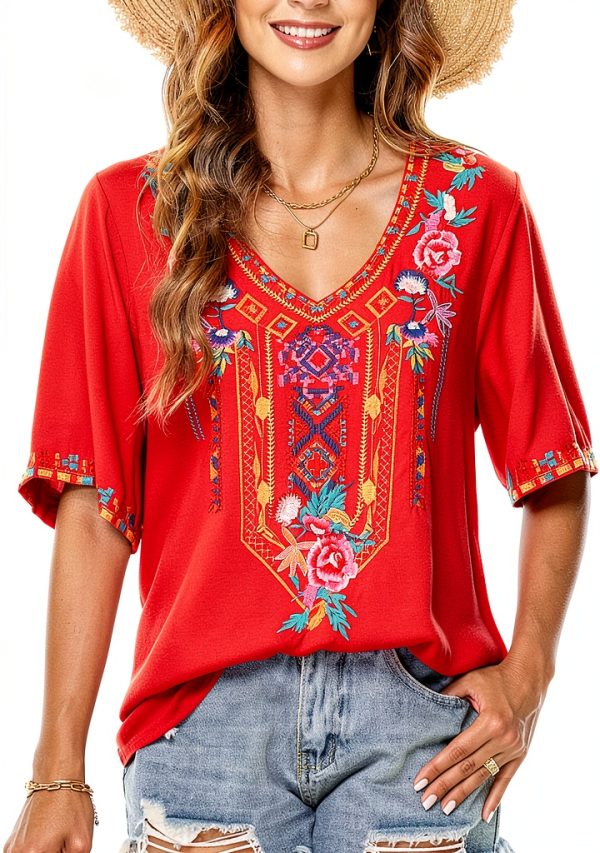 Cotton Rayon Embroidered Peasant Top Womens Bohemian Blouse-1