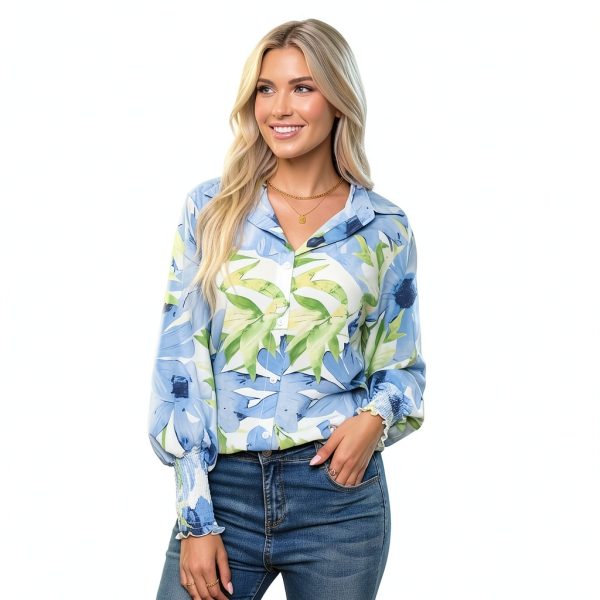Boho Button Down Shirt Womens Long Sleeve Floral Blouse-1