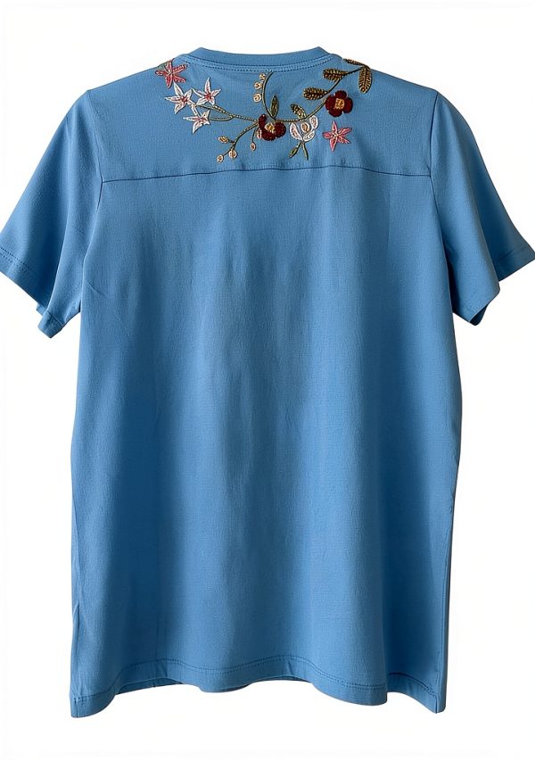 Bag Lady Collection Womens Cotton V-Neck Embroidered Tee-4