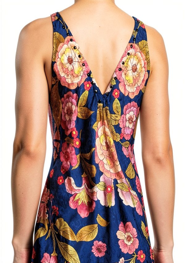 Johnny Was Silk Printed Dress Navy Camara Womens Casual-3
