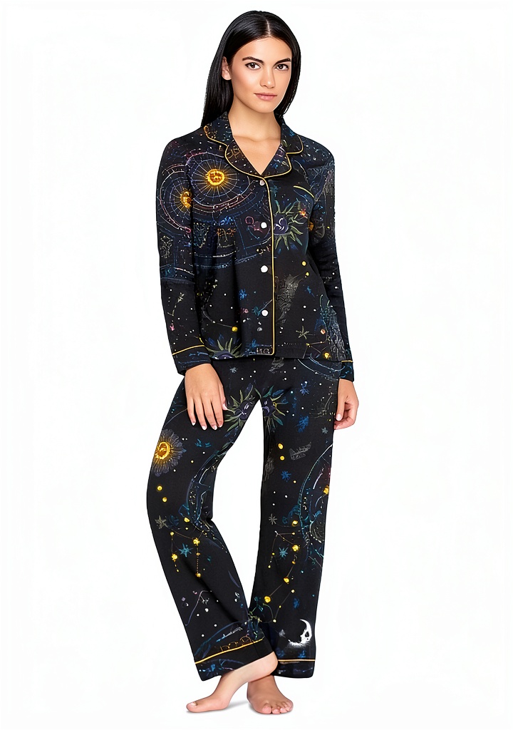 'Bag Lady Collection Pajama Set in black on a model'