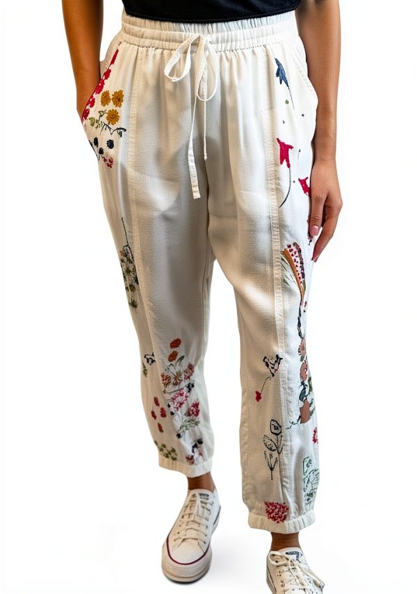 Embroidered Womens Pants Hand Wash Dry Flat Brand-0