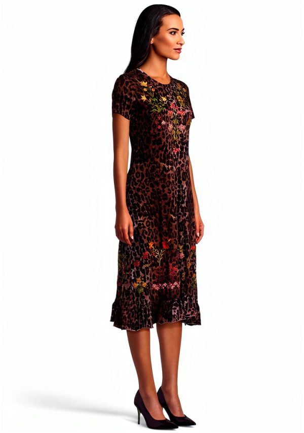Johnny Was Embroidered Knit Dress Womens Leopard Print-1