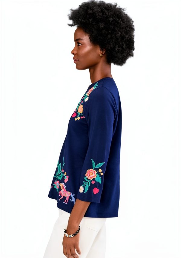 Johnny Was Womens Fashion Top Blue Night T-Shirt-2