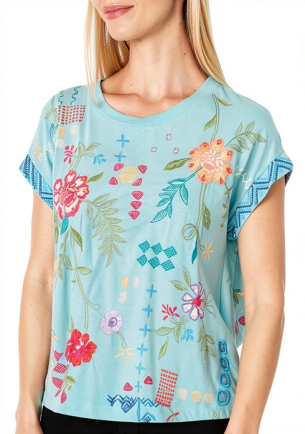 Johnny Was Womens Cotton Tee Soft Fashion Blue Sizes-2