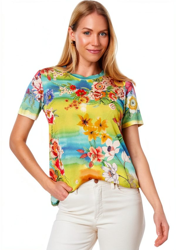 Womens T-Shirt Multi Color Drawstring Closure Machine Wash-0