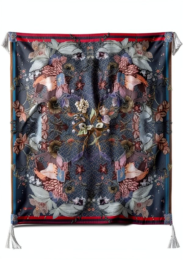Johnny Was Womens Boho Printed Square Scarf Tassel-0