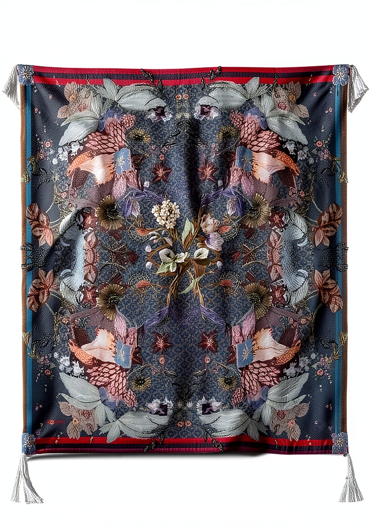 Johnny Was boho printed square scarf draped over a shoulder