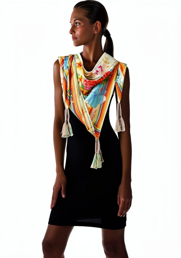 Johnny Was Silk Scarf Womens Printed Square Tassels-2