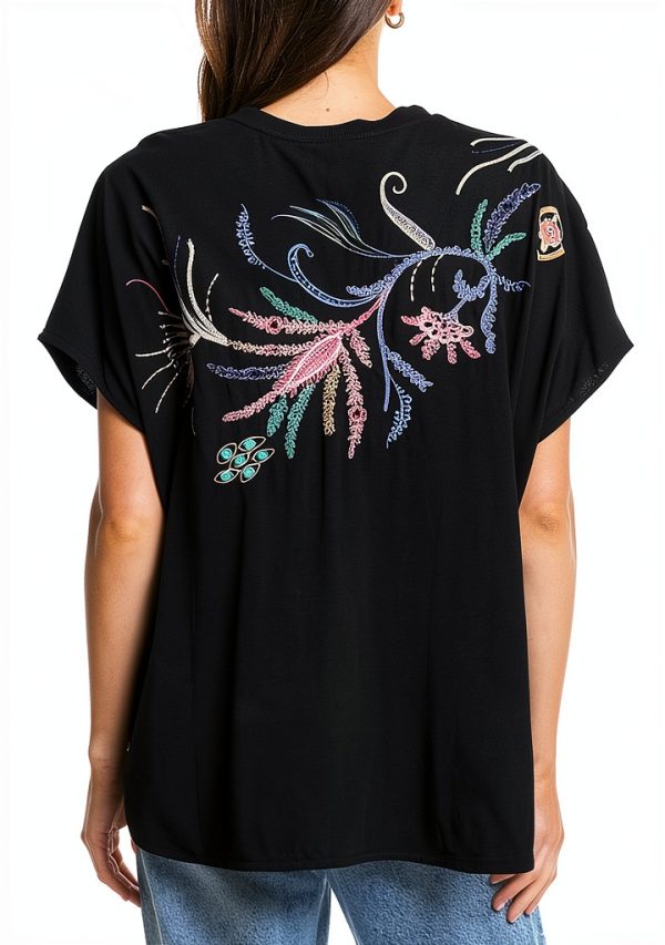 Floral Embroidery Womens Cotton T-Shirt X-Large XX-Large-1