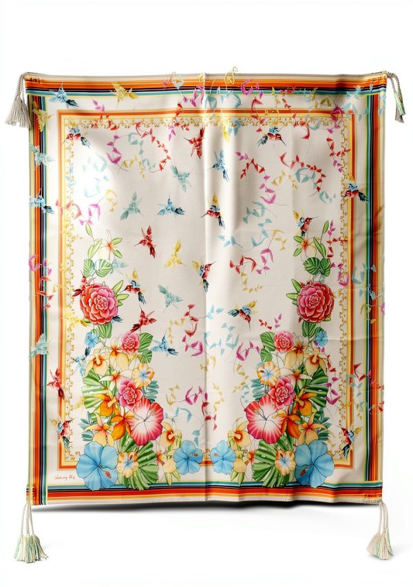 Johnny Was Silk Scarf Womens Printed Square Tassels-1