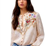 Durago Ruffle Neck Shirt Womens Jacquard Horse Motif-0