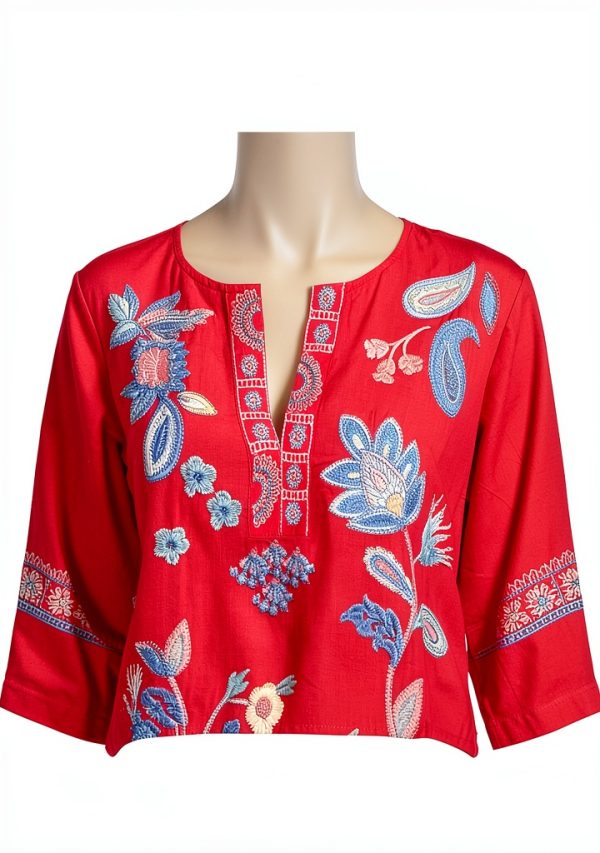 Johnny Was Silk Blouse Womens Embroidered Paisley Watermelon-3