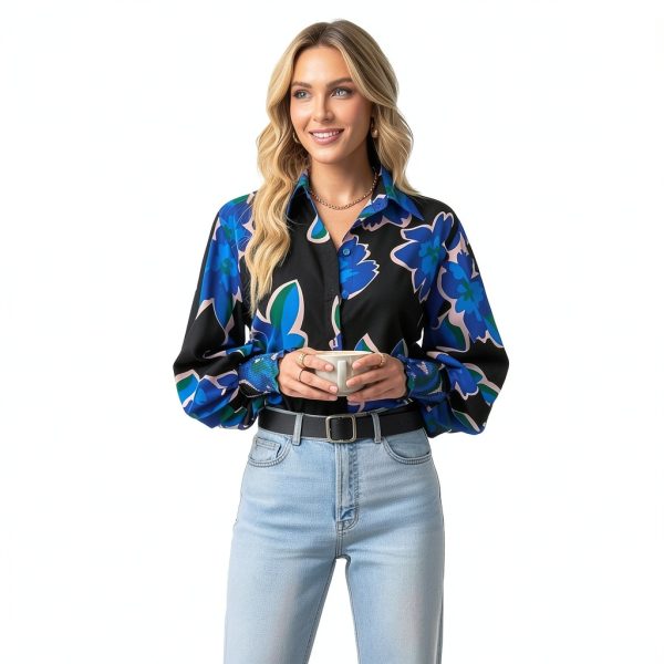 Boho Button Down Shirt Womens Long Sleeve Floral Blouse-1