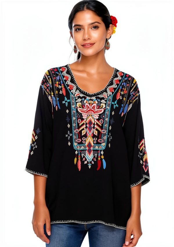 Higustar Embroidered Womens Top Rayon Bohemian Floral Design-1