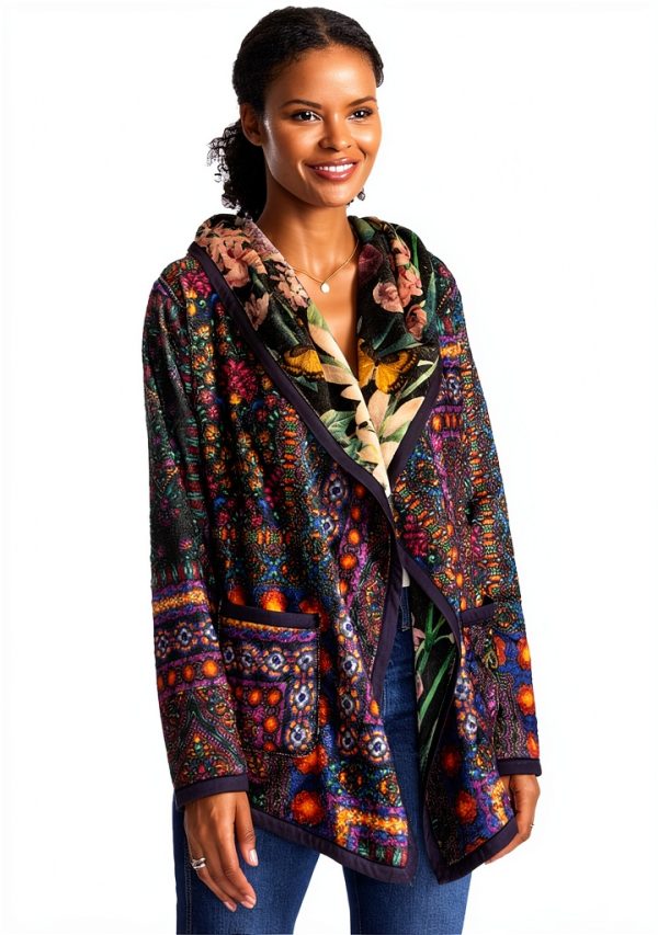 Bag Lady Collection Womens Reversible Sherpa Jacket Floral-3