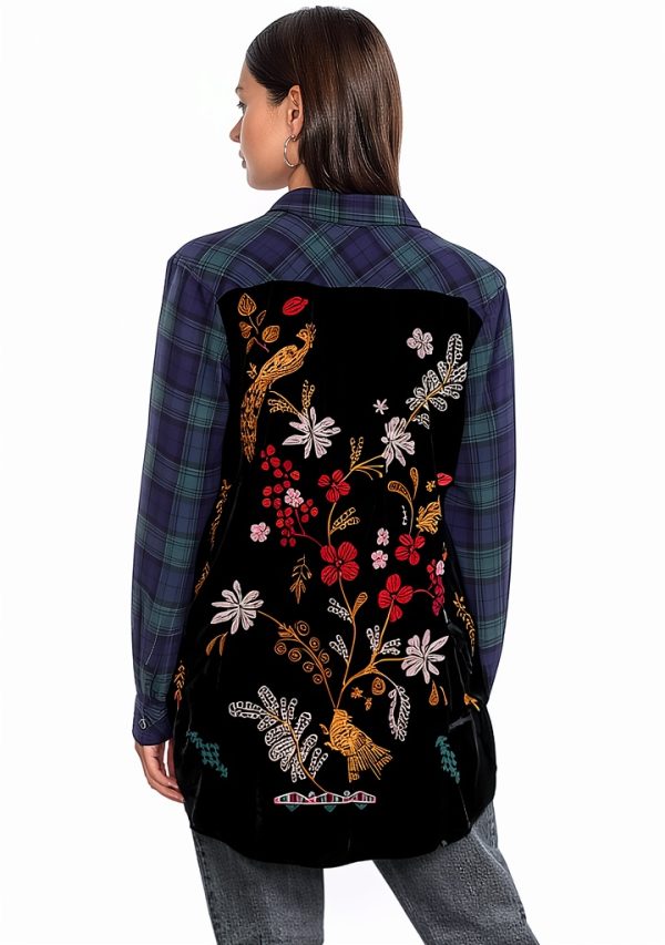 Bohemian Blouse Womens Rayon Plaid Button Down Shirt-3