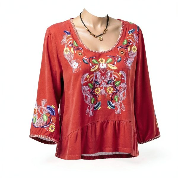 Embroidered Boho Tops Women Cotton Floral Design Peasant-3