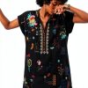 Johnny Was Linen Dress Black Floral Embroidery Womens Casual-5