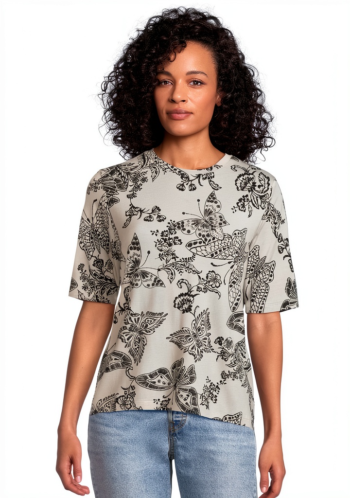 Johnny Was Butterfly Shirt worn with jeans and accessories for casual daytime outfit