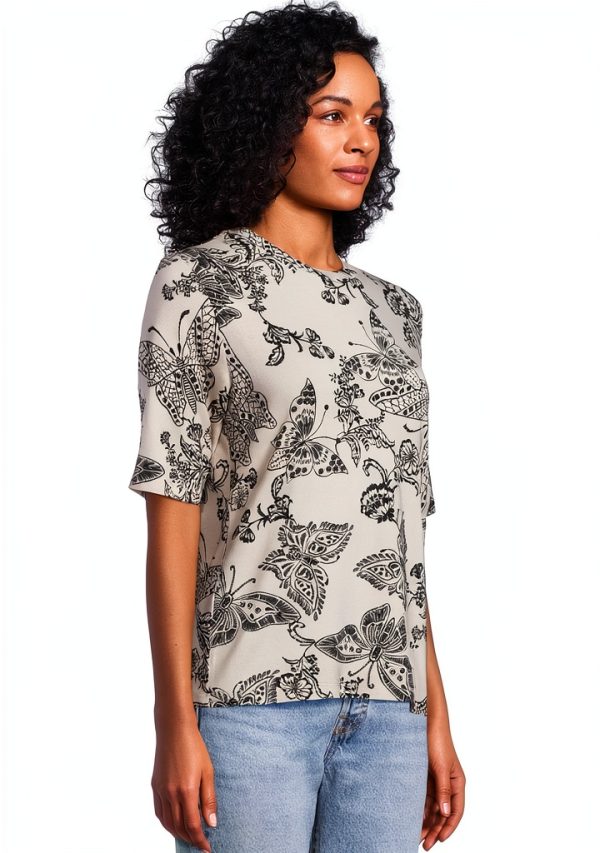 Johnny Was Butterfly Shirt Womens Rayon Floral Print Tee-1