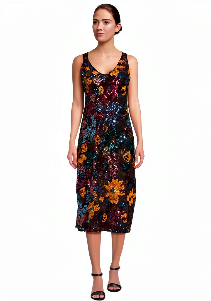 Johnny Was Flattering Black Cocktail Dress displayed on a mannequin in a boutique lighting