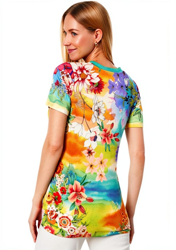 Womens T-Shirt Multi Color Drawstring Closure Machine Wash-1