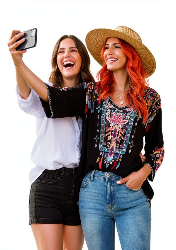 Higustar Embroidered Womens Top Rayon Bohemian Floral Design-2