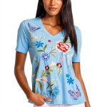 Bag Lady Collection Womens Cotton V-Neck Embroidered Tee-0