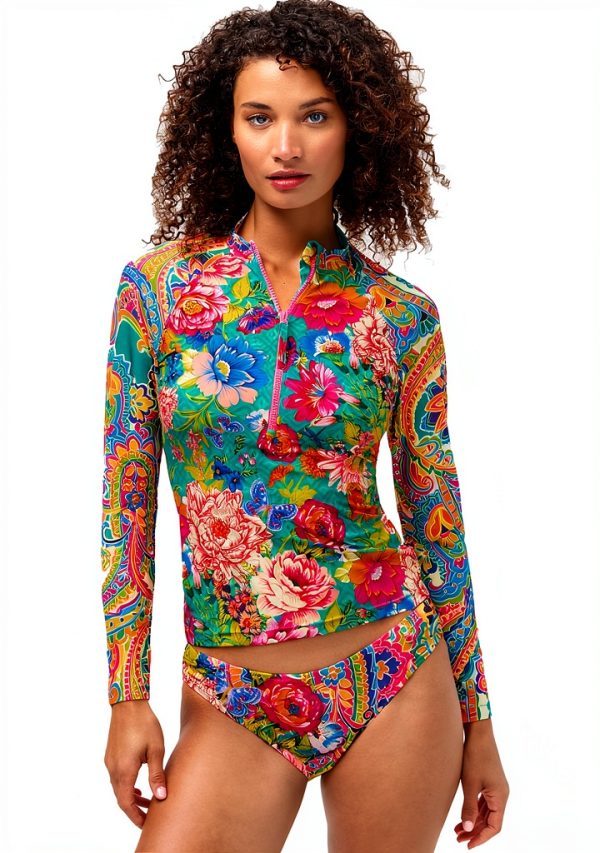 Bag Lady Collection Womens Rash Guard Shirt Floral Print-0