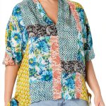 Johnny Was Womens Rayon V-Neck Boho Printed Blouse-0