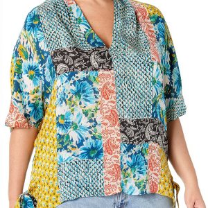 Johnny Was Womens Rayon V-Neck Boho Printed Blouse-0