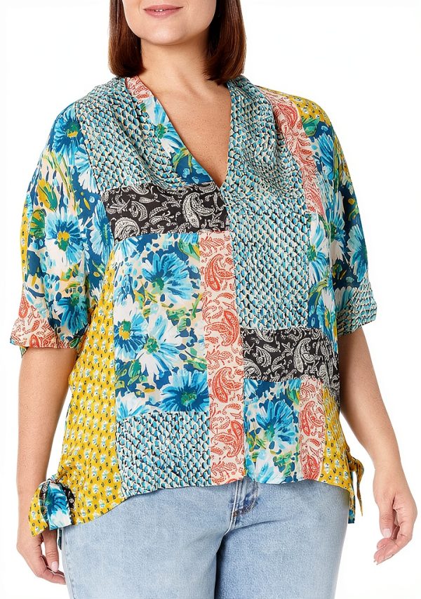 Johnny Was Womens Rayon V-Neck Boho Printed Blouse-0