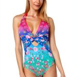 Chloe Womens Ombre Floral Twist Front One Piece Swimsuit-0
