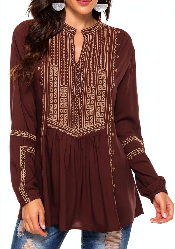 AK Womens Tunic Cotton Rayon Floral Embroidery Sleeve Design-1