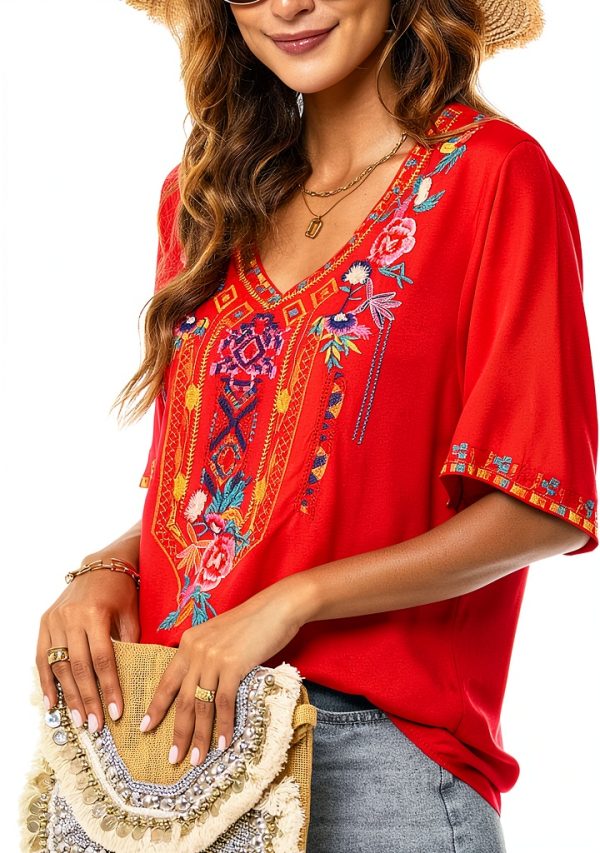 Cotton Rayon Embroidered Peasant Top Womens Bohemian Blouse-2