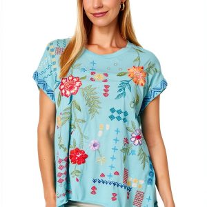 Johnny Was Womens Cotton Tee Soft Fashion Blue Sizes-0