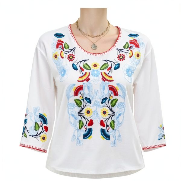Embroidered Womens Tops Cotton Floral Design Boho Blouse-2